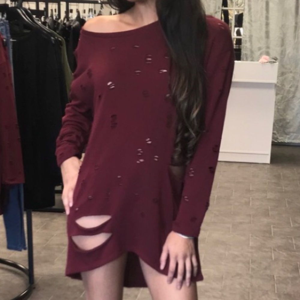 Maroon distressed sweater dress Size Small